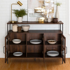Dark Walnut 48'' Wide Buffet Table 3 Doors with Soft Close Hinges, Adjustable Shelves Perfect for Organize