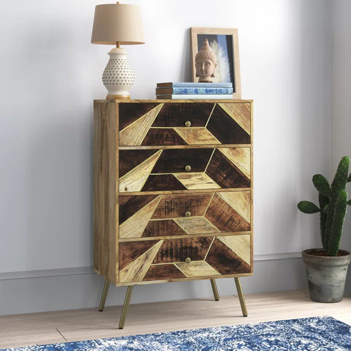 Dostie 4 Drawer 27'' W Solid Wood Chest Geometric Design Offers Plenty of Space