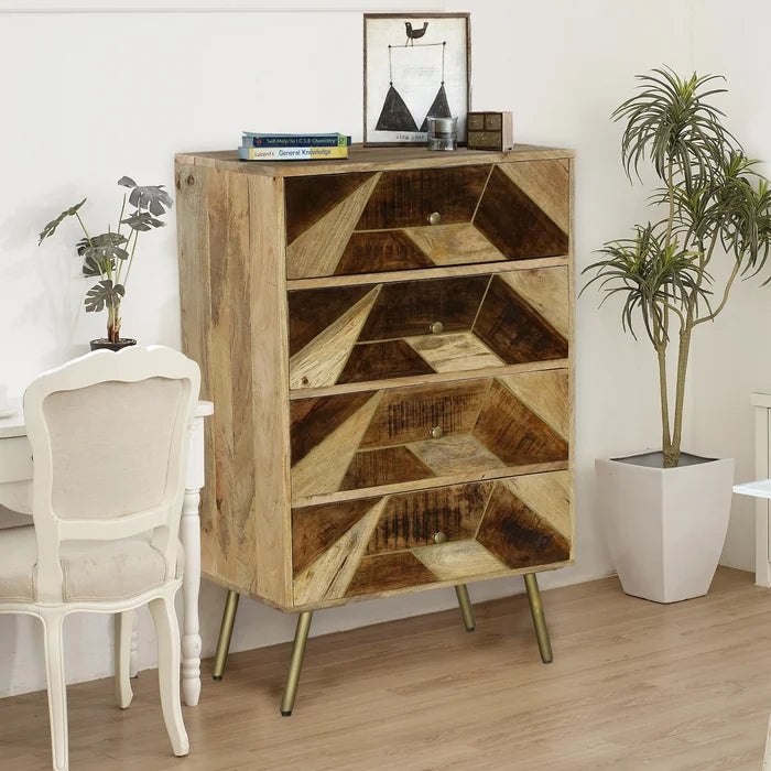 Dostie 4 Drawer 27'' W Solid Wood Chest Geometric Design Offers Plenty of Space