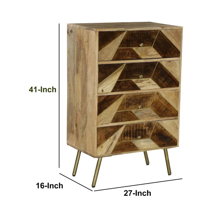 Dostie 4 Drawer 27'' W Solid Wood Chest Geometric Design Offers Plenty of Space