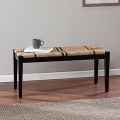 Wood Bench Add Boho Seating to your Entryway with this Seagrass Bench Natural Fibers Woven in A Geometrical Design