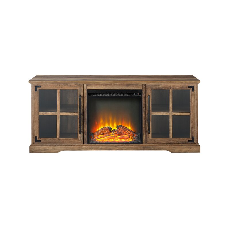 Rustic Oak Dougan TV Stand for TVs up to 65" with Fireplace Included
