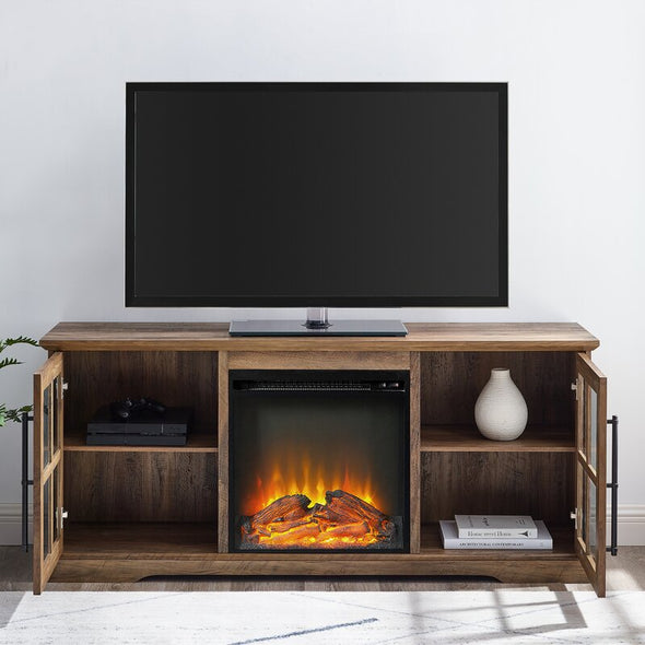 Rustic Oak Dougan TV Stand for TVs up to 65" with Fireplace Included
