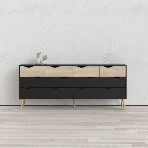 Black Matte/Oak Dowler 8 Drawer 77.05'' W Solid Wood Double Dresser