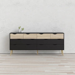 Black Matte/Oak Dowler 8 Drawer 77.05'' W Double Dresser Contemporary Style