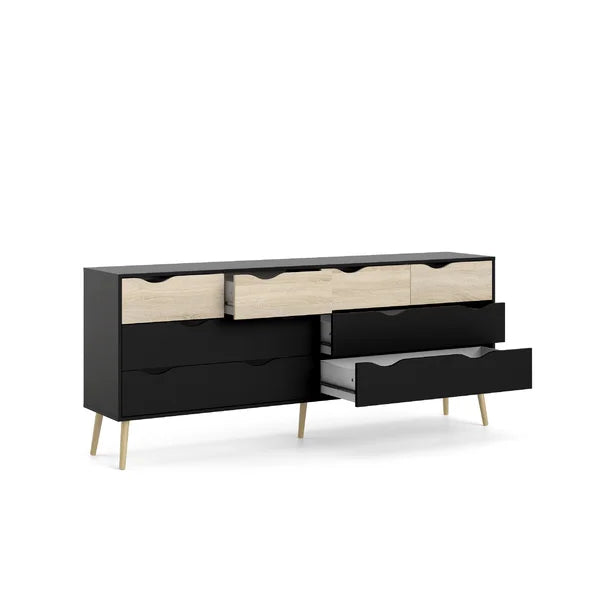 Black Matte/Oak Dowler 8 Drawer 77.05'' W Solid Wood Double Dresser