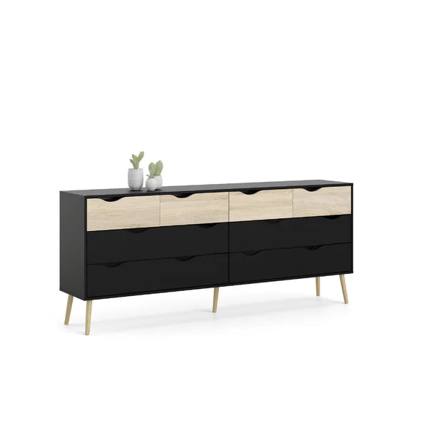 Black Matte/Oak Dowler 8 Drawer 77.05'' W Solid Wood Double Dresser