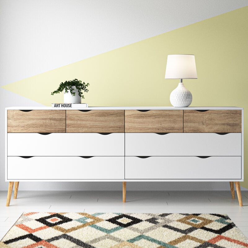 Oak/White Dowler 8 Drawer 77.05'' W Double Dresser
