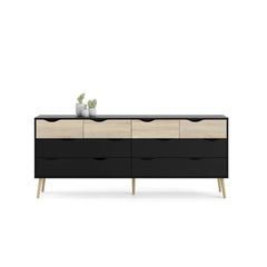 Black Matte/Oak Dowler 8 Drawer 77.05'' W Double Dresser Contemporary Style