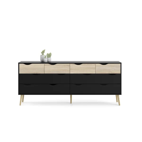Black Matte/Oak Dowler 8 Drawer 77.05'' W Solid Wood Double Dresser