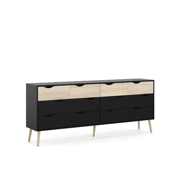 Black Matte/Oak Dowler 8 Drawer 77.05'' W Solid Wood Double Dresser