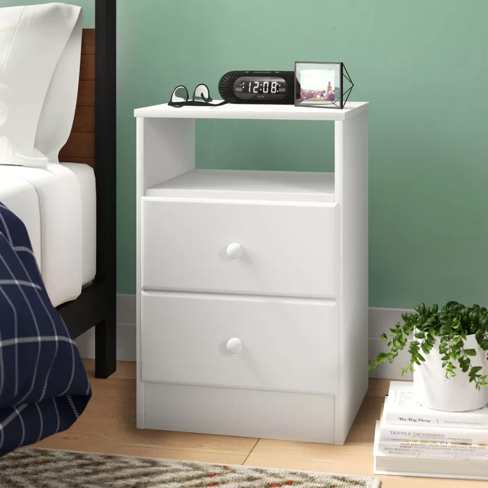 Bright White Doyle 24.5'' Tall 2 - Drawer Nightstand Solid Wood
