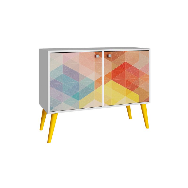 2 Door Accent Cabinet Blends Minimalist Modern Design Splash of Vibrant Color