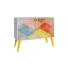 2 Door Accent Cabinet Blends Minimalist Modern Design Splash of Vibrant Color
