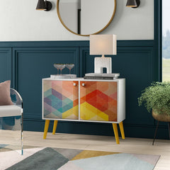 2 Door Accent Cabinet Blends Minimalist Modern Design Splash of Vibrant Color
