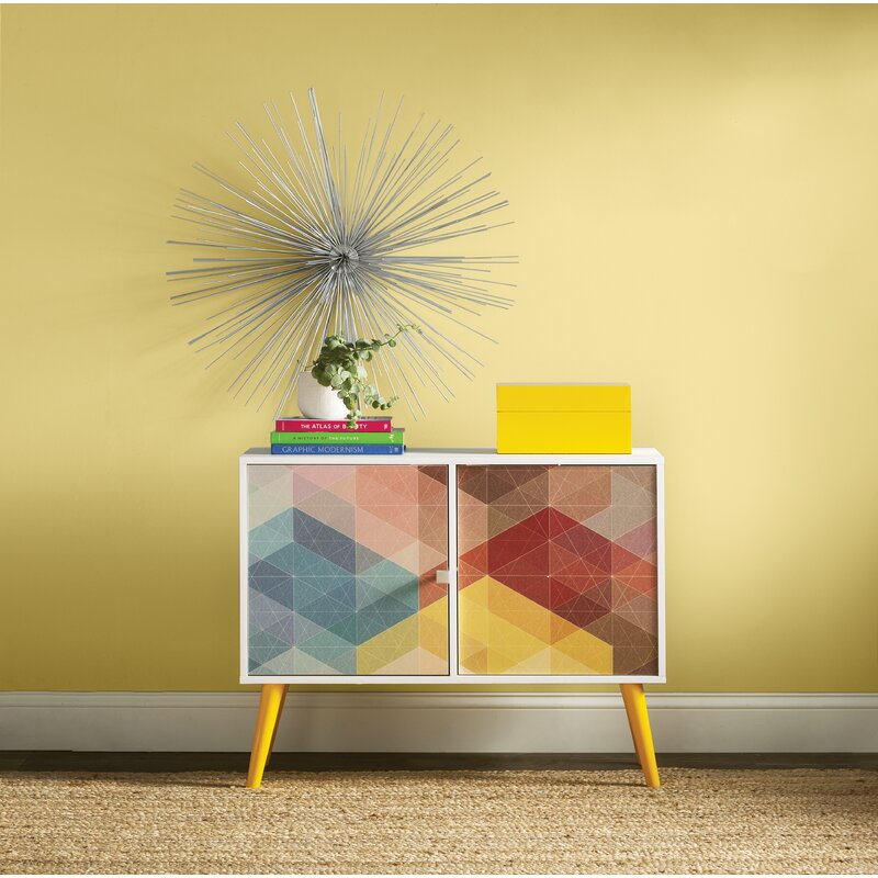 2 Door Accent Cabinet Blends Minimalist Modern Design Splash of Vibrant Color