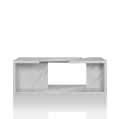 Dunaway Floor Shelf Coffee Table with Storage Curved Glass Accented Tabletop