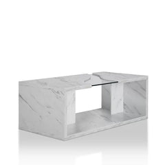 Dunaway Floor Shelf Coffee Table with Storage Curved Glass Accented Tabletop