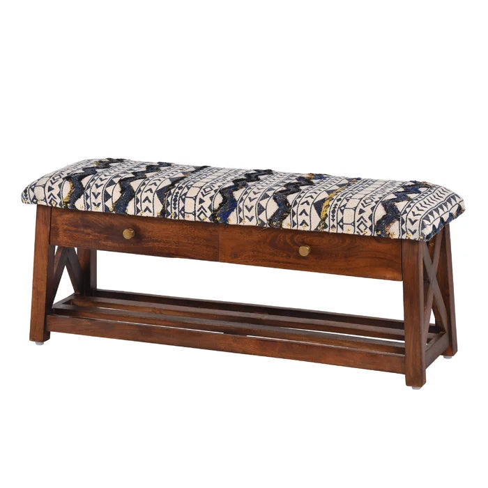 Eady Storage Bench Upholstered with Cotton Rug Fabric Provide Seating Comfort.