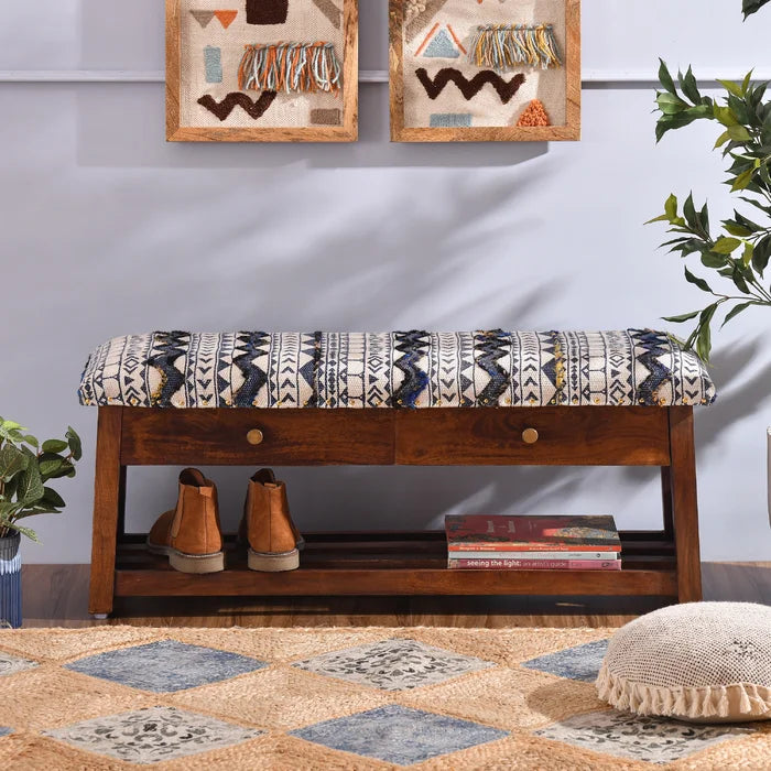 Eady Storage Bench Upholstered with Cotton Rug Fabric Provide Seating Comfort.