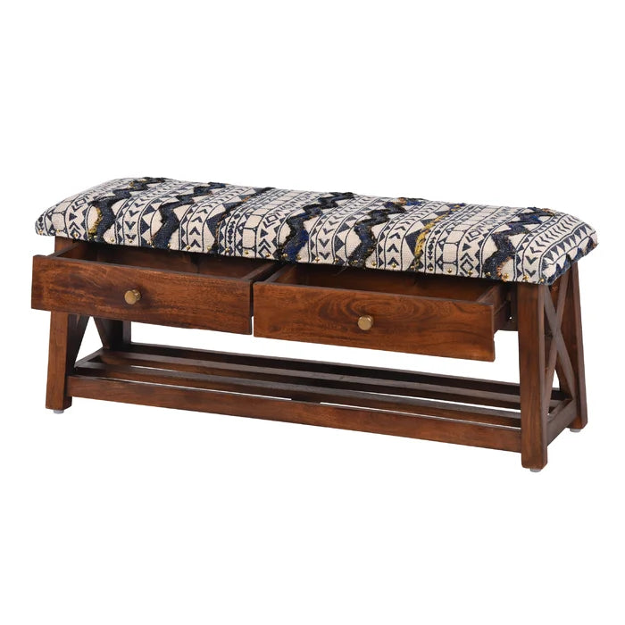 Eady Storage Bench Upholstered with Cotton Rug Fabric Provide Seating Comfort.