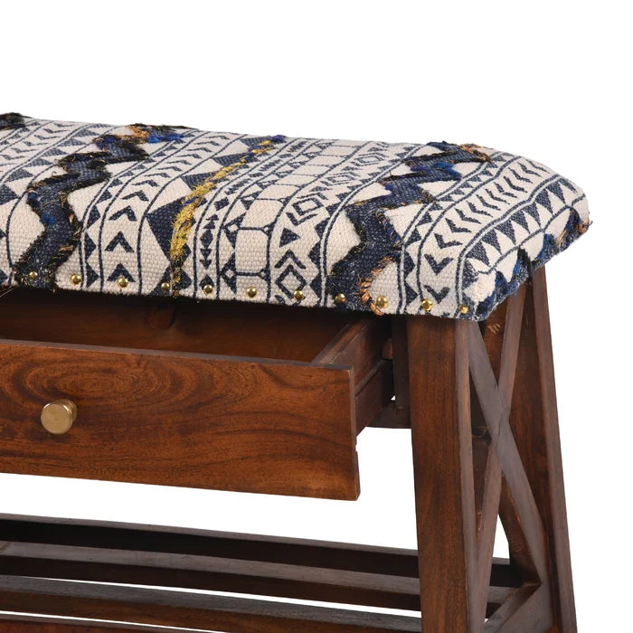 Eady Storage Bench Upholstered with Cotton Rug Fabric Provide Seating Comfort.