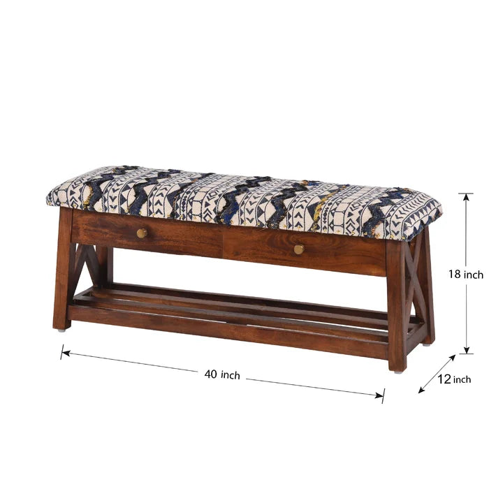 Eady Storage Bench Upholstered with Cotton Rug Fabric Provide Seating Comfort.