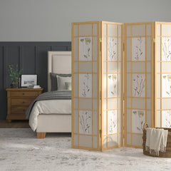 4 Panel Solid Wood Folding Room Divider Doubling As An Artful Accent and A Functional Room Divider