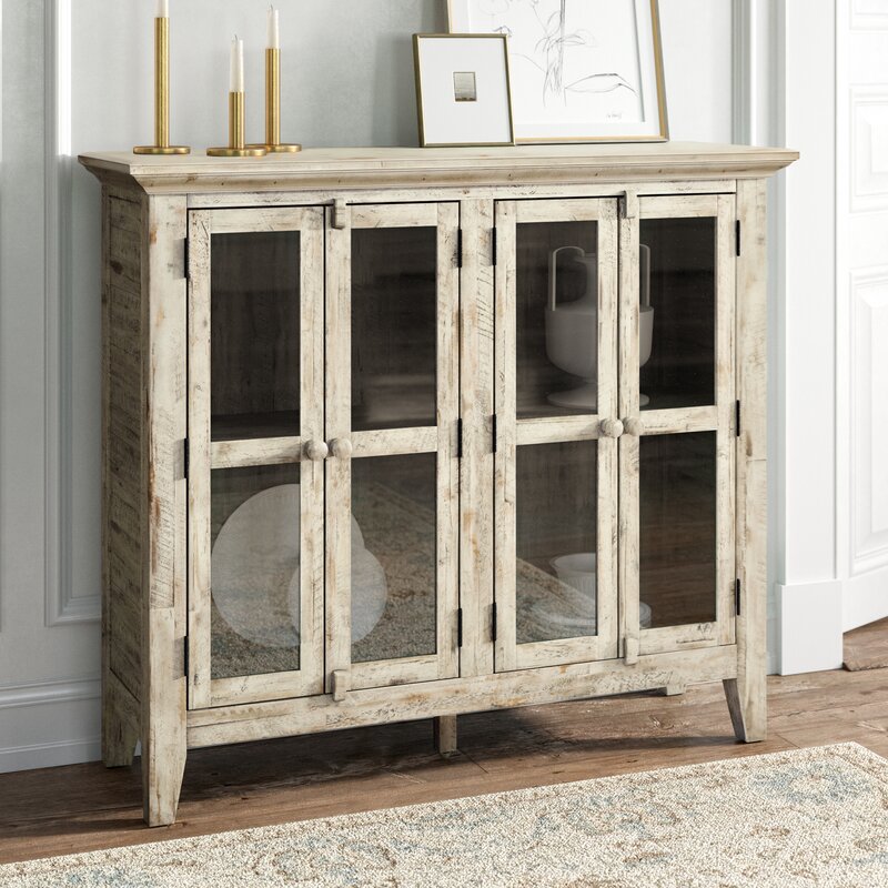 Eau Claire 42'' Tall Glass 4 Door Accent Cabinet Scrimshaw Furniture