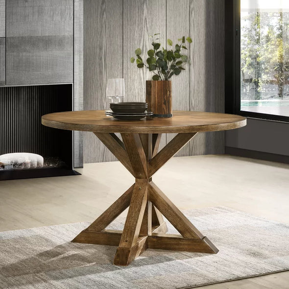 Natural/Ash Ebbert 48'' Trestle Dining Table Distinctive Cross Buck Pedestal Base