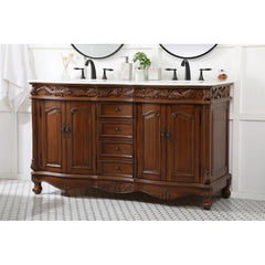 Teak Ebbert 60" Double Bathroom Vanity Set Hand Painted Teak Finish Cabinet