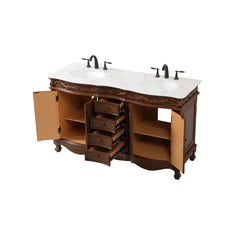 Teak Ebbert 60" Double Bathroom Vanity Set Hand Painted Teak Finish Cabinet