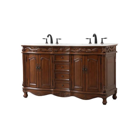 Teak Ebbert 60" Double Bathroom Vanity Set Hand Painted Teak Finish Cabinet