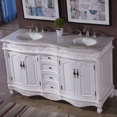 Antique White Ebbert 60" Double Bathroom Vanity Set Hand Painted Teak Finish