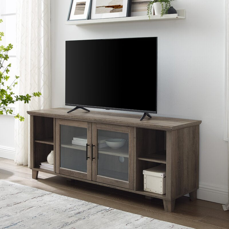 Gray Wash Eberardo TV Stand for TVs up to 58" Clean Lined Bar Pulls Hardware