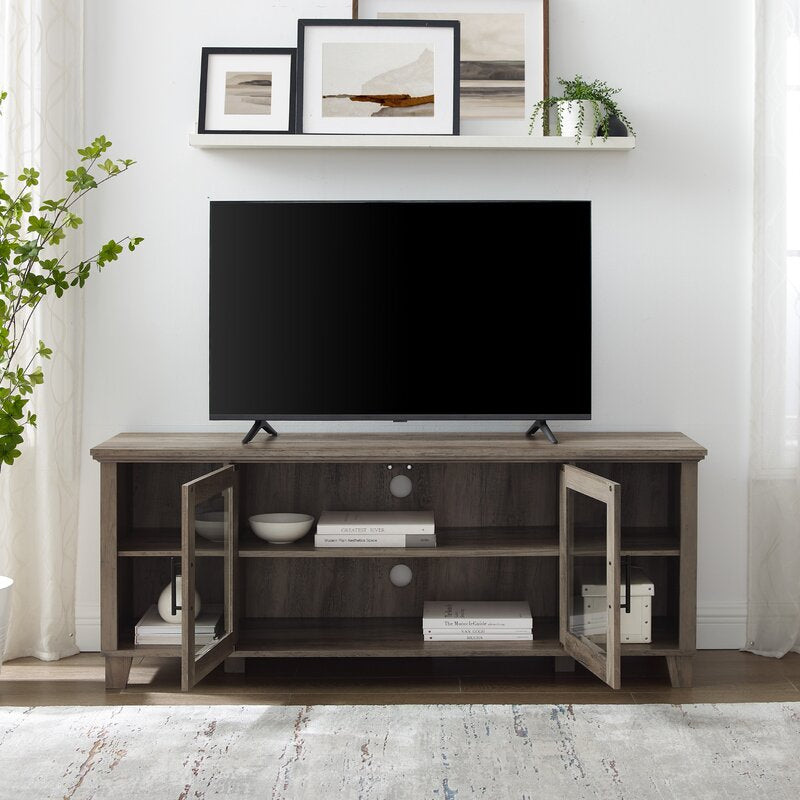 Gray Wash Eberardo TV Stand for TVs up to 58" Clean Lined Bar Pulls Hardware