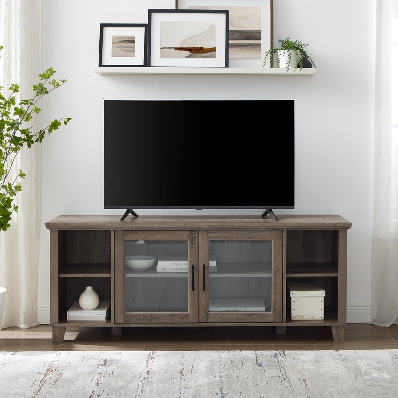 Gray Wash Eberardo TV Stand for TVs up to 58" Clean Lined Bar Pulls Hardware