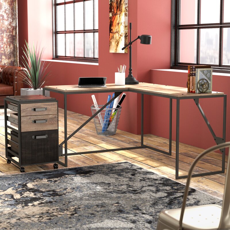 Desk with Filing Cabinet Set four-piece set. Perch your PC or Laptop on the L-Shaped Desk While Storing