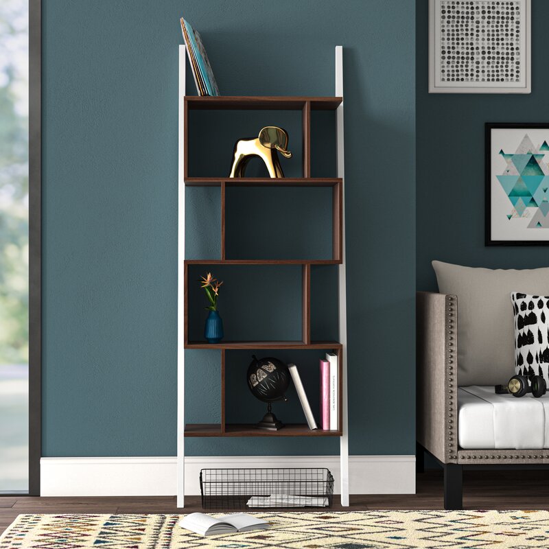 Geometric Bookcase Geometric Silhouette and Open Back Creates Multiple Areas to Decorate Five Wide Shelves