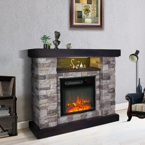 Gray Edgar 40'' W Electric Fireplace Adjustable Thermostat Cool Touch