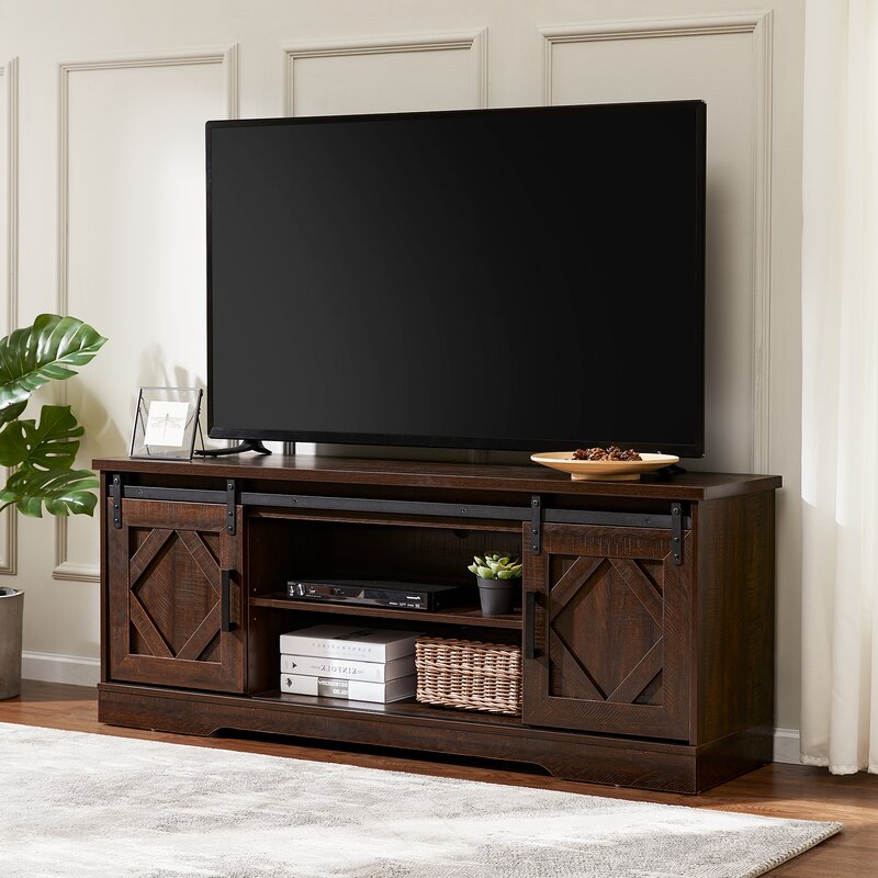 Brown Edgard TV Stand for TVs up to 65" Classical Design Sliding Barn Doors