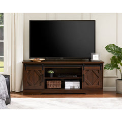 Brown Edgard TV Stand for TVs up to 65" Classical Design Sliding Barn Doors