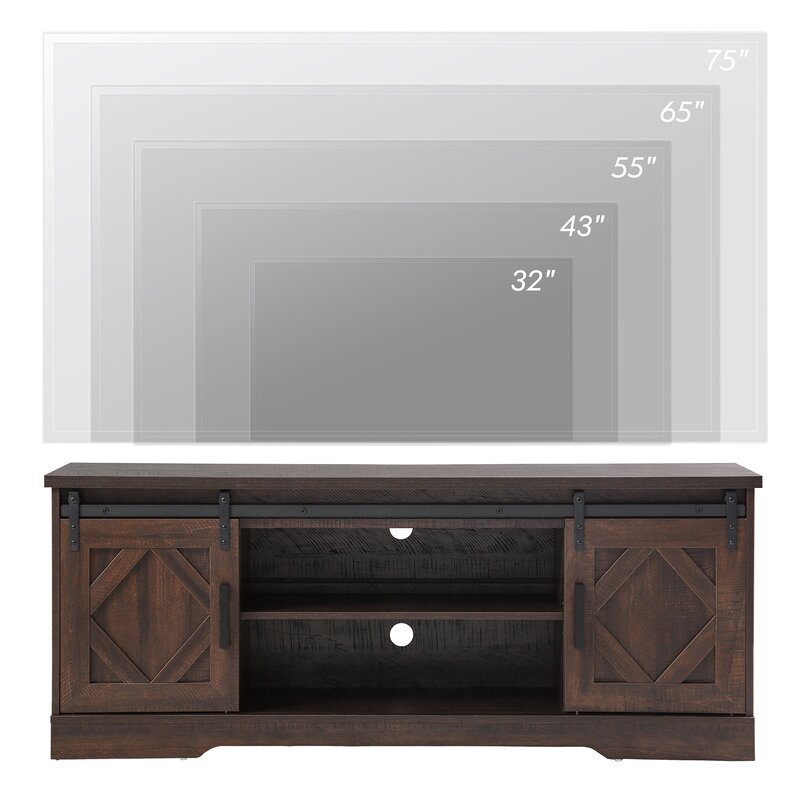 Brown Edgard TV Stand for TVs up to 65" Classical Design Sliding Barn Doors