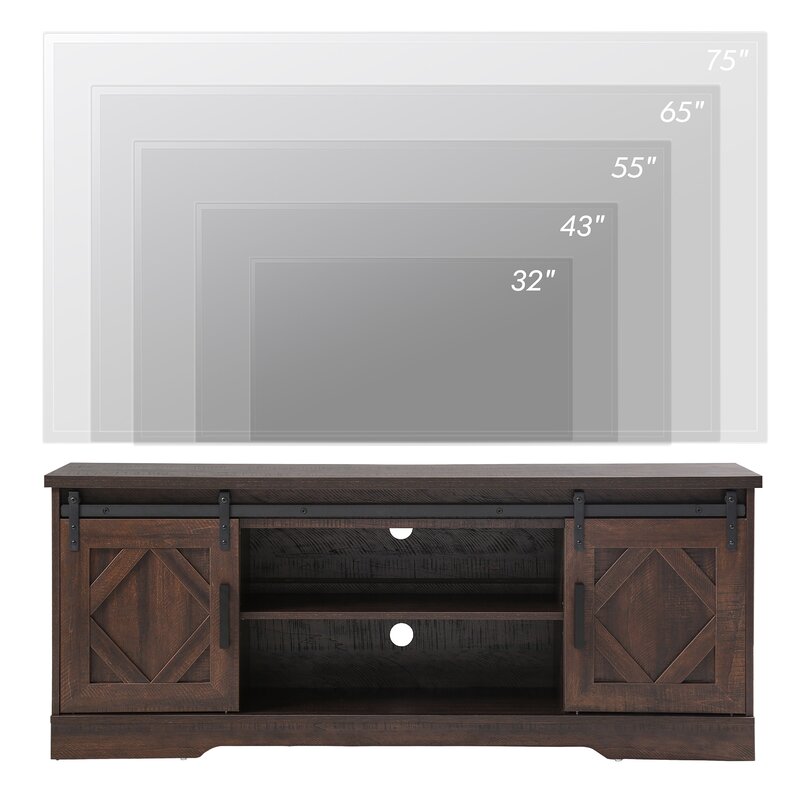 Brown Edgard TV Stand for TVs up to 65" Classical Design Sliding Barn Doors
