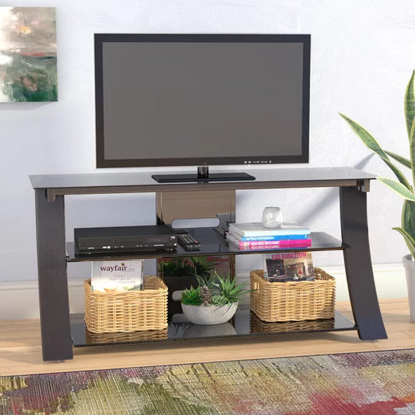 Solid Wood TV Stand for TVs up to 55" Elegant Tinted Tempered Safety Glass Shelves