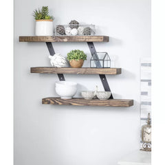 Dark Walnut Edmonson 3 Piece Pine Solid Wood Tiered Shelf Clean Lined Wall Shelf