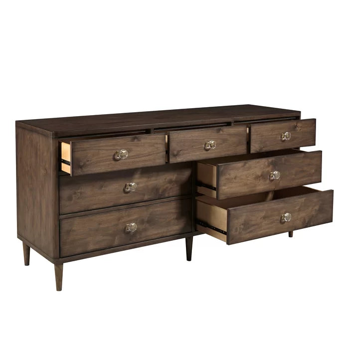 Egypt 7 Drawer 64'' W Double Dresser Mid Century Modern Vintage Inspired Accents