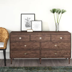 Egypt 7 Drawer 64'' W Double Dresser Mid Century Modern Vintage Inspired Accents