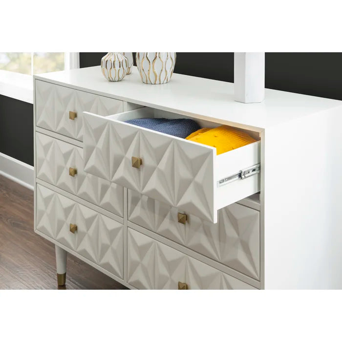 Solid White Eliana 6 Drawer 49.87'' W Double Dresser Solid and Engineered Wood
