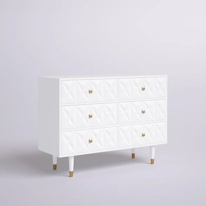 Solid White Eliana 6 Drawer 49.87'' W Double Dresser Solid and Engineered Wood